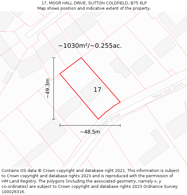 17, MOOR HALL DRIVE, SUTTON COLDFIELD, B75 6LP: Plot and title map