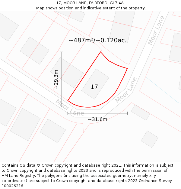 17, MOOR LANE, FAIRFORD, GL7 4AL: Plot and title map