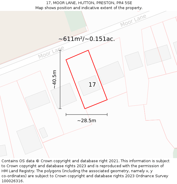 17, MOOR LANE, HUTTON, PRESTON, PR4 5SE: Plot and title map