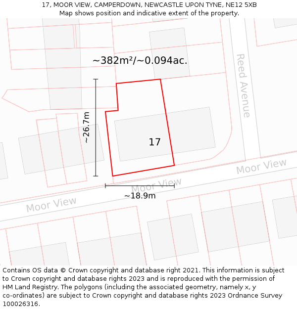 17, MOOR VIEW, CAMPERDOWN, NEWCASTLE UPON TYNE, NE12 5XB: Plot and title map