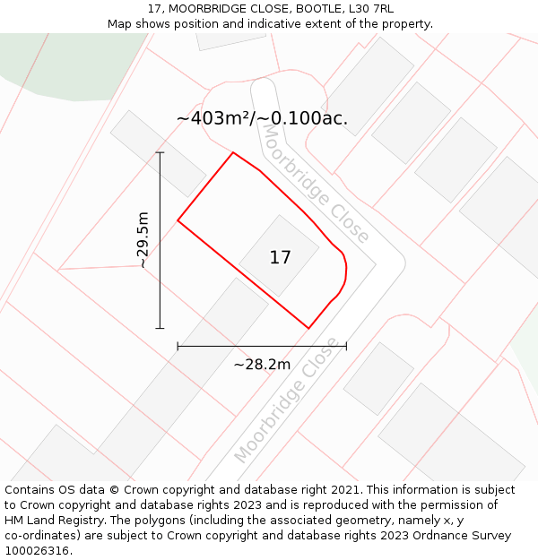 17, MOORBRIDGE CLOSE, BOOTLE, L30 7RL: Plot and title map