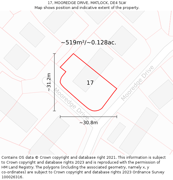17, MOOREDGE DRIVE, MATLOCK, DE4 5LW: Plot and title map