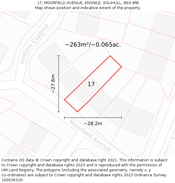 17, MOORFIELD AVENUE, KNOWLE, SOLIHULL, B93 9RE: Plot and title map