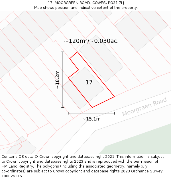 17, MOORGREEN ROAD, COWES, PO31 7LJ: Plot and title map