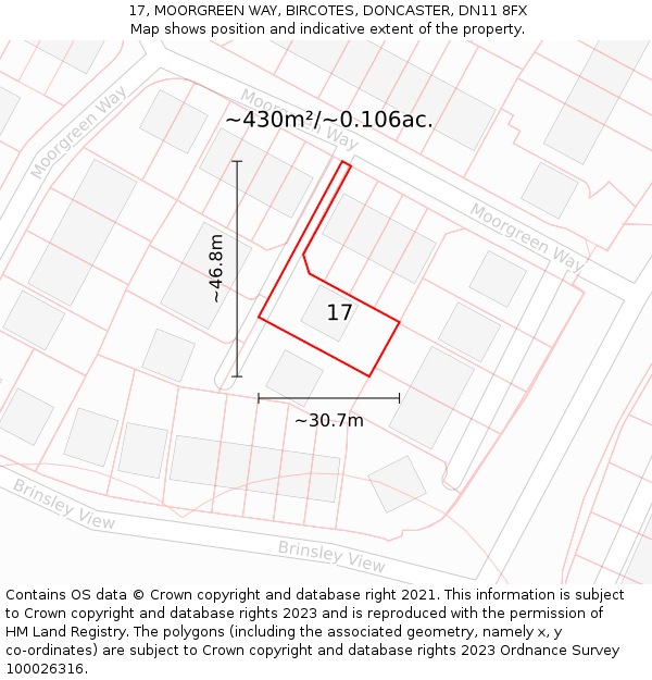 17, MOORGREEN WAY, BIRCOTES, DONCASTER, DN11 8FX: Plot and title map