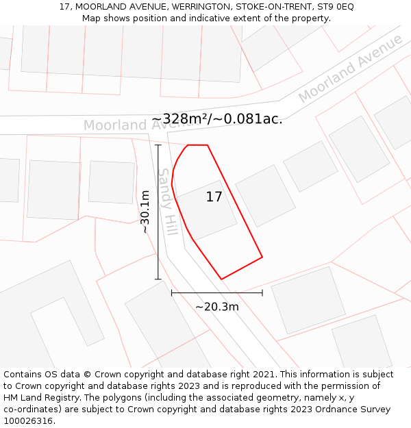 17, MOORLAND AVENUE, WERRINGTON, STOKE-ON-TRENT, ST9 0EQ: Plot and title map