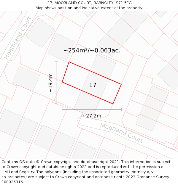 17, MOORLAND COURT, BARNSLEY, S71 5FG: Plot and title map