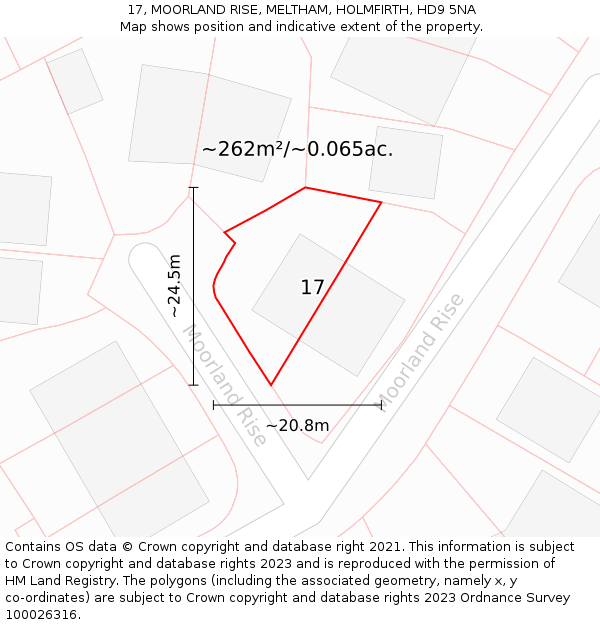 17, MOORLAND RISE, MELTHAM, HOLMFIRTH, HD9 5NA: Plot and title map