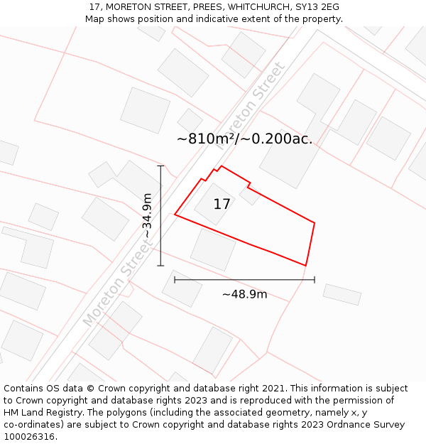 17, MORETON STREET, PREES, WHITCHURCH, SY13 2EG: Plot and title map
