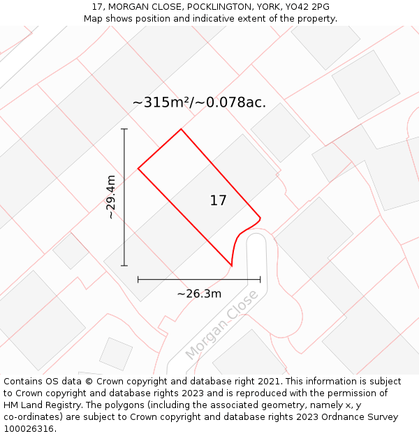 17, MORGAN CLOSE, POCKLINGTON, YORK, YO42 2PG: Plot and title map