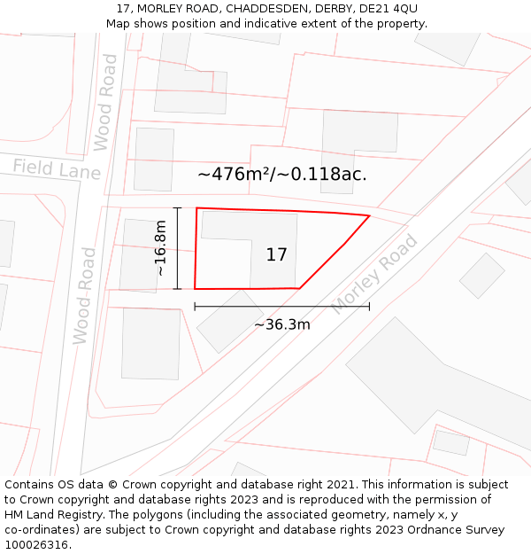17, MORLEY ROAD, CHADDESDEN, DERBY, DE21 4QU: Plot and title map