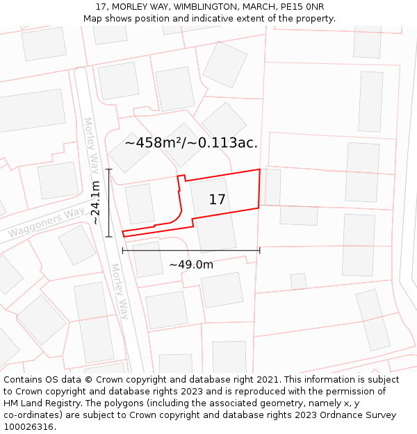 17, MORLEY WAY, WIMBLINGTON, MARCH, PE15 0NR: Plot and title map