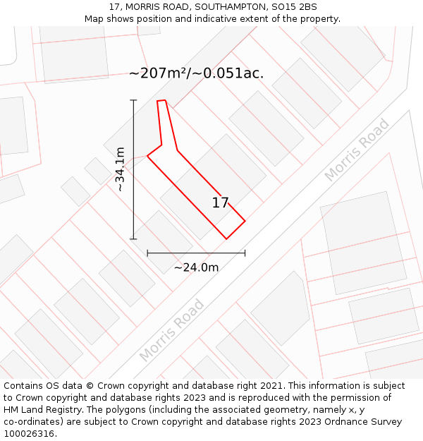 17, MORRIS ROAD, SOUTHAMPTON, SO15 2BS: Plot and title map
