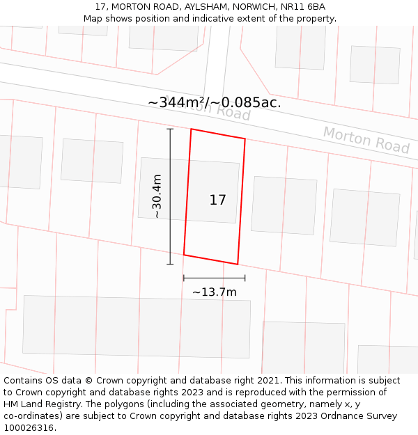17, MORTON ROAD, AYLSHAM, NORWICH, NR11 6BA: Plot and title map
