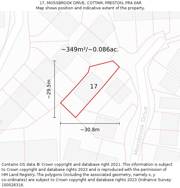 17, MOSSBROOK DRIVE, COTTAM, PRESTON, PR4 0AR: Plot and title map