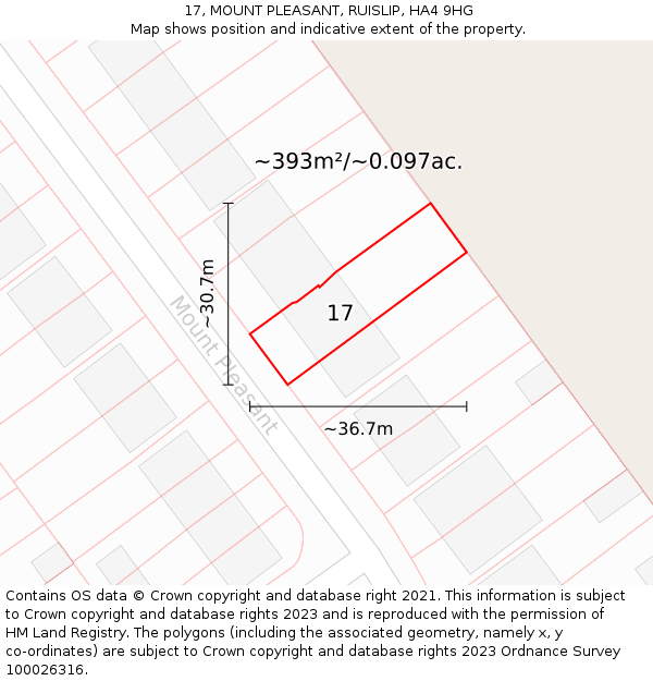 17, MOUNT PLEASANT, RUISLIP, HA4 9HG: Plot and title map