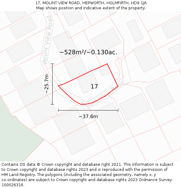 17, MOUNT VIEW ROAD, HEPWORTH, HOLMFIRTH, HD9 1JA: Plot and title map