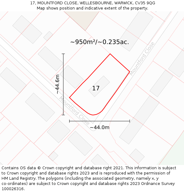 17, MOUNTFORD CLOSE, WELLESBOURNE, WARWICK, CV35 9QG: Plot and title map