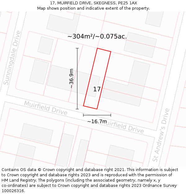 17, MUIRFIELD DRIVE, SKEGNESS, PE25 1AX: Plot and title map