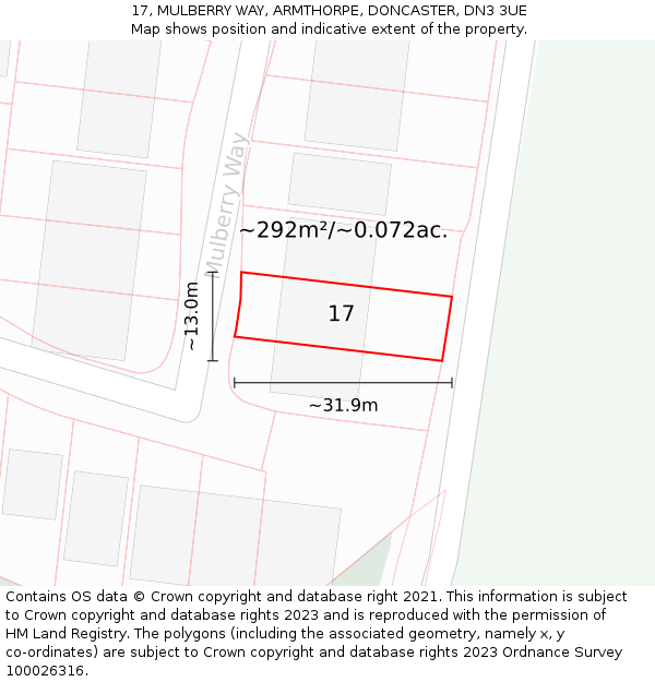 17, MULBERRY WAY, ARMTHORPE, DONCASTER, DN3 3UE: Plot and title map