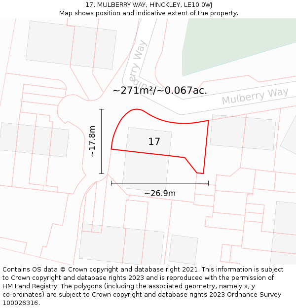 17, MULBERRY WAY, HINCKLEY, LE10 0WJ: Plot and title map