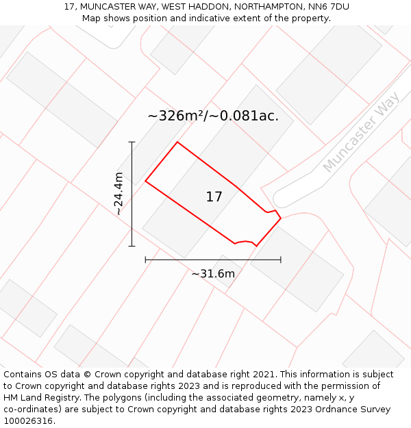 17, MUNCASTER WAY, WEST HADDON, NORTHAMPTON, NN6 7DU: Plot and title map