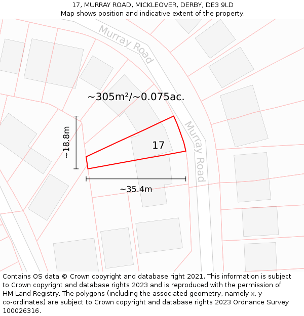 17, MURRAY ROAD, MICKLEOVER, DERBY, DE3 9LD: Plot and title map