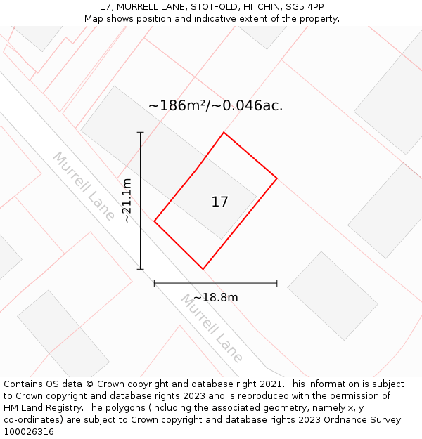 17, MURRELL LANE, STOTFOLD, HITCHIN, SG5 4PP: Plot and title map