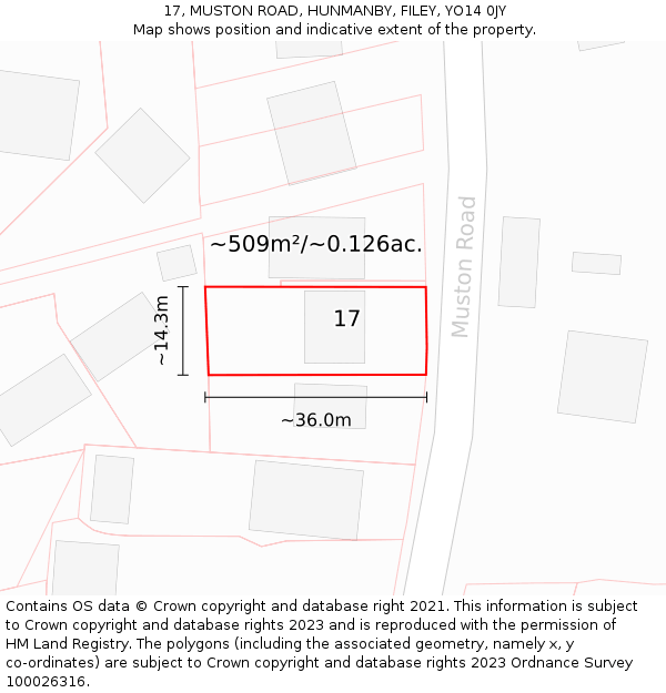 17, MUSTON ROAD, HUNMANBY, FILEY, YO14 0JY: Plot and title map