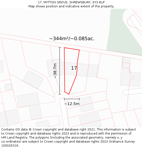 17, MYTTON GROVE, SHREWSBURY, SY3 8UF: Plot and title map