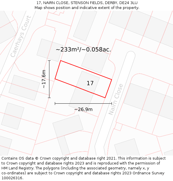 17, NAIRN CLOSE, STENSON FIELDS, DERBY, DE24 3LU: Plot and title map