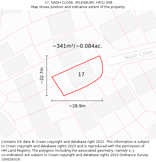 17, NASH CLOSE, AYLESBURY, HP21 9YB: Plot and title map