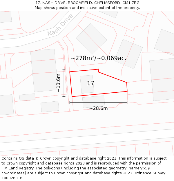 17, NASH DRIVE, BROOMFIELD, CHELMSFORD, CM1 7BG: Plot and title map