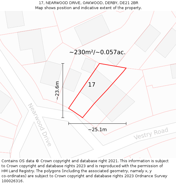 17, NEARWOOD DRIVE, OAKWOOD, DERBY, DE21 2BR: Plot and title map