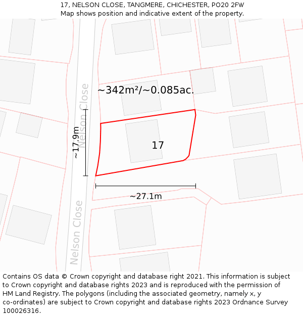 17, NELSON CLOSE, TANGMERE, CHICHESTER, PO20 2FW: Plot and title map
