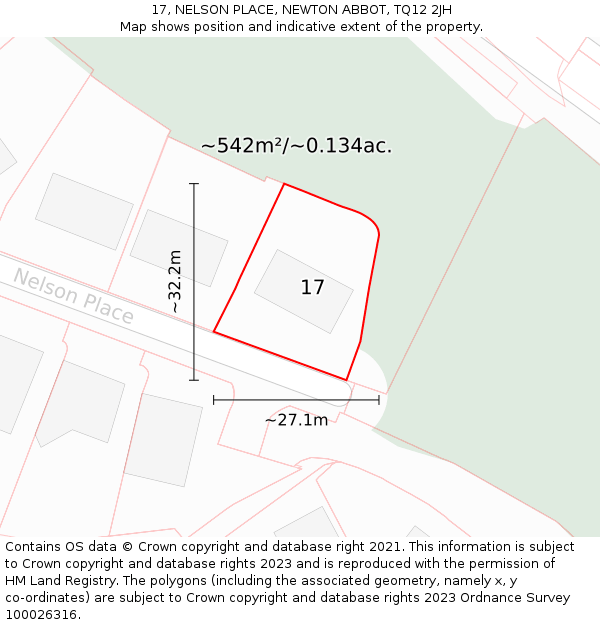 17, NELSON PLACE, NEWTON ABBOT, TQ12 2JH: Plot and title map
