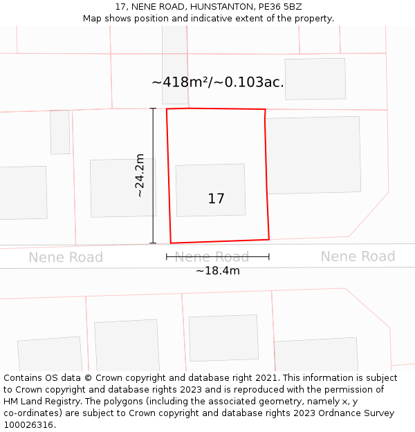 17, NENE ROAD, HUNSTANTON, PE36 5BZ: Plot and title map