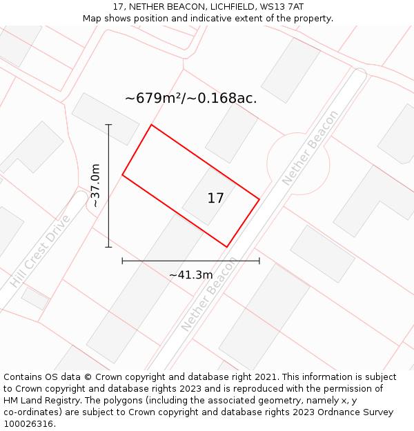 17, NETHER BEACON, LICHFIELD, WS13 7AT: Plot and title map