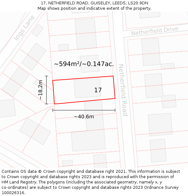 17, NETHERFIELD ROAD, GUISELEY, LEEDS, LS20 9DN: Plot and title map