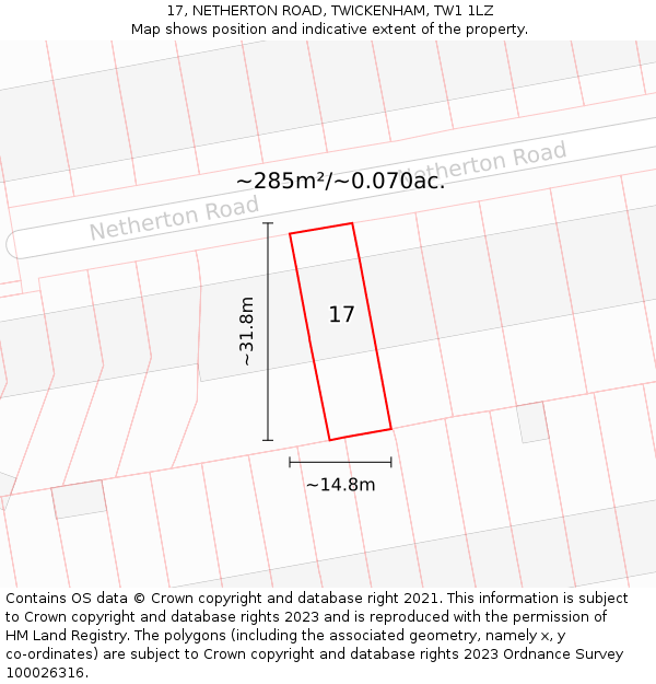 17, NETHERTON ROAD, TWICKENHAM, TW1 1LZ: Plot and title map