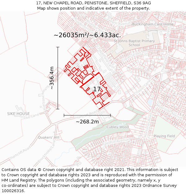 17, NEW CHAPEL ROAD, PENISTONE, SHEFFIELD, S36 9AG: Plot and title map