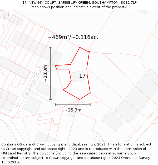 17, NEW INN COURT, SARISBURY GREEN, SOUTHAMPTON, SO31 7LF: Plot and title map