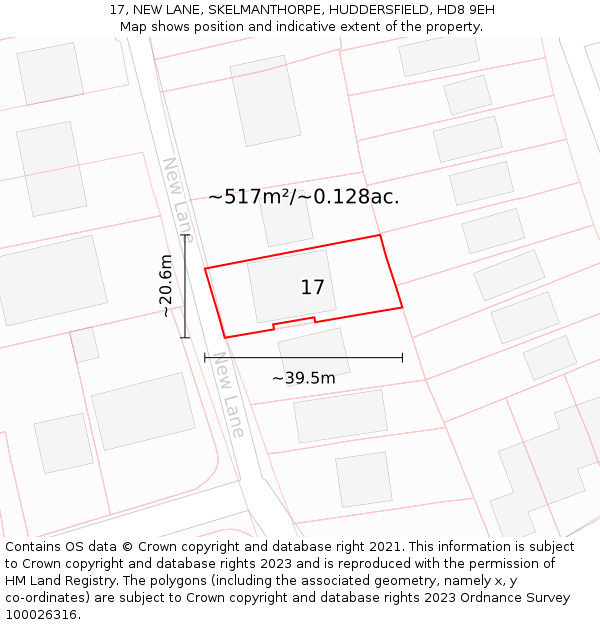 17, NEW LANE, SKELMANTHORPE, HUDDERSFIELD, HD8 9EH: Plot and title map
