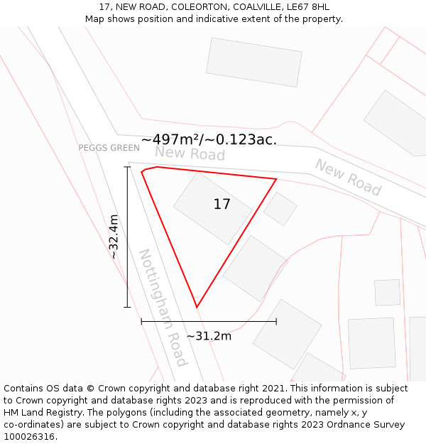 17, NEW ROAD, COLEORTON, COALVILLE, LE67 8HL: Plot and title map