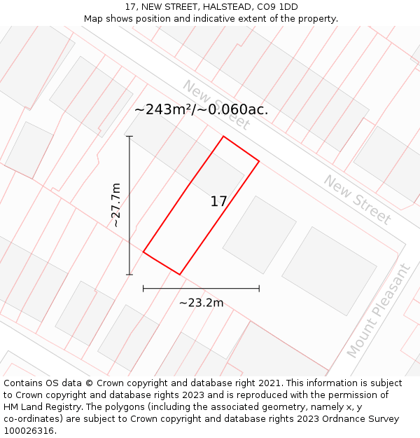 17, NEW STREET, HALSTEAD, CO9 1DD: Plot and title map