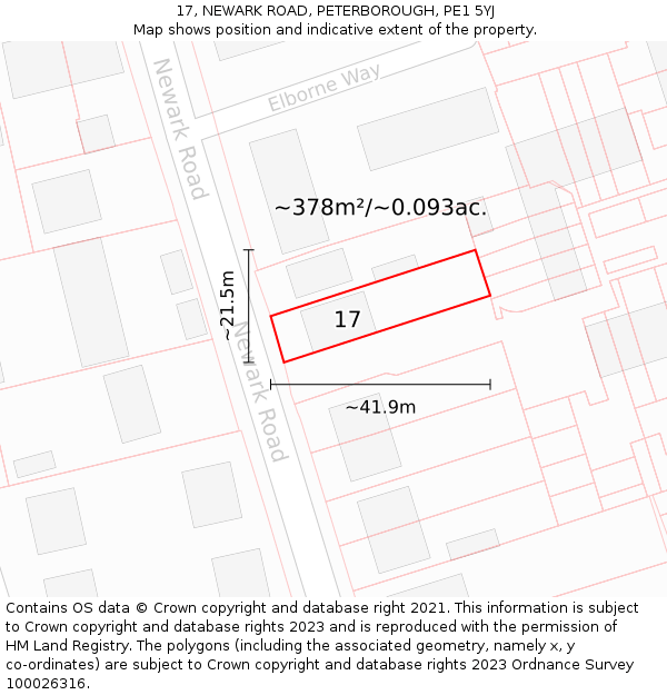 17, NEWARK ROAD, PETERBOROUGH, PE1 5YJ: Plot and title map