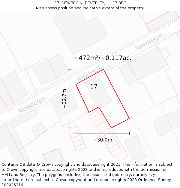 17, NEWBEGIN, BEVERLEY, HU17 8EG: Plot and title map