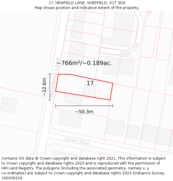 17, NEWFIELD LANE, SHEFFIELD, S17 3DA: Plot and title map