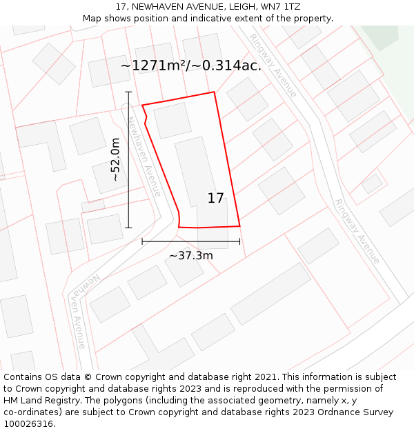 17, NEWHAVEN AVENUE, LEIGH, WN7 1TZ: Plot and title map