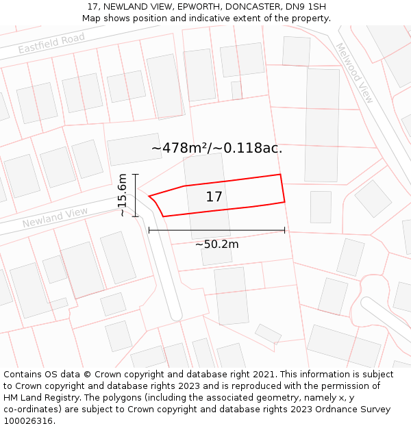 17, NEWLAND VIEW, EPWORTH, DONCASTER, DN9 1SH: Plot and title map